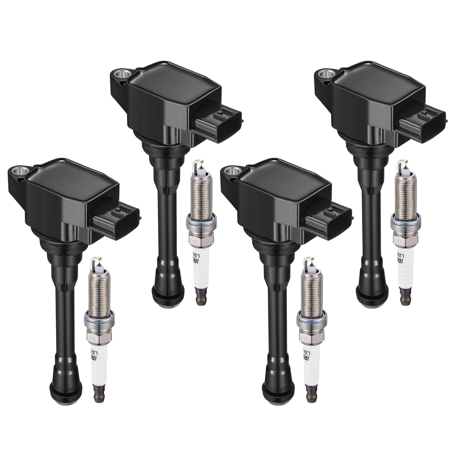 BDFHYK 4 Ignition Coil Pack UF708 and 4 Iridium Spark Plug 91187 Compatible with Nissan NV200 2.0L l4 2013 2014 2015 2016 2017 2018 2019 Coil for IC812 PR4011 PPCUC16 22448-1KT0A 2505-302211