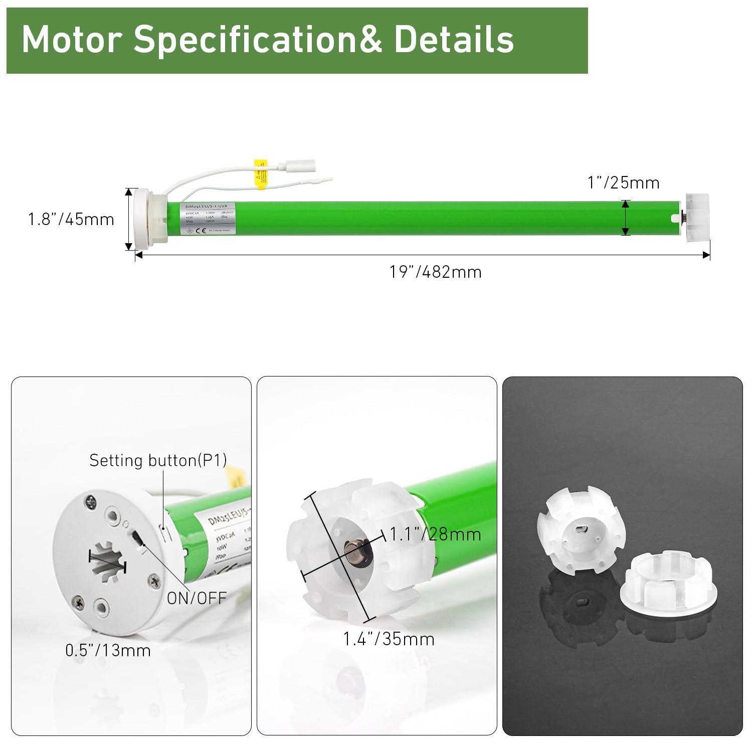 DM25LEU/S -1,1/28 Motore a batteria bidirezionale per tende a rullo - silenzioso, senza fili e facile da installare