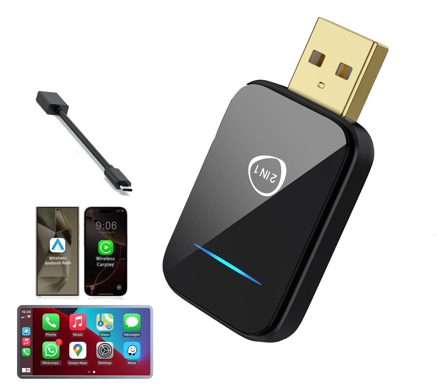 2025 Upgrade Mini CarPlay Wireless Adapter Support Apple CarPlay & Android Auto,Convert Wired to Wireless CarPlay Adapter,Stable Control & No Delay,2