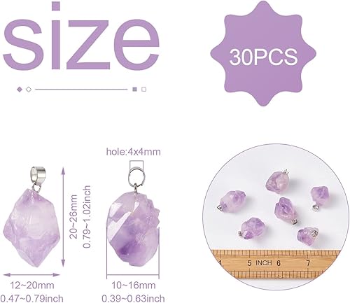 Miniatura 5 de Pandahall - 30 dijes de piedras preciosas de amatista irregulares naturales, pepitas de cristal crudo curativas, dijes de piedra de chakra Reiki con