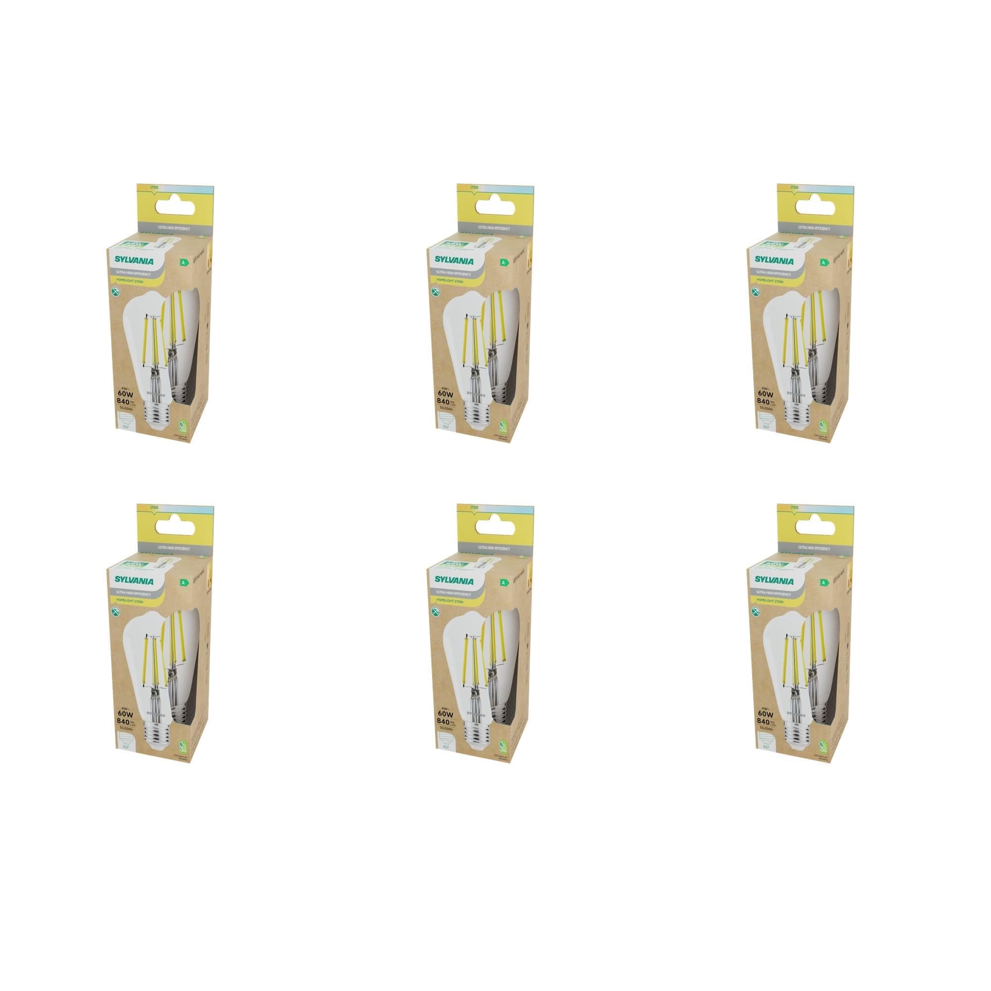 SYLVANIA Toledo Platinum RT LED Edison ST64 Filament Bulb E27 840 Lumens Warm White 2700K - Pack of 6