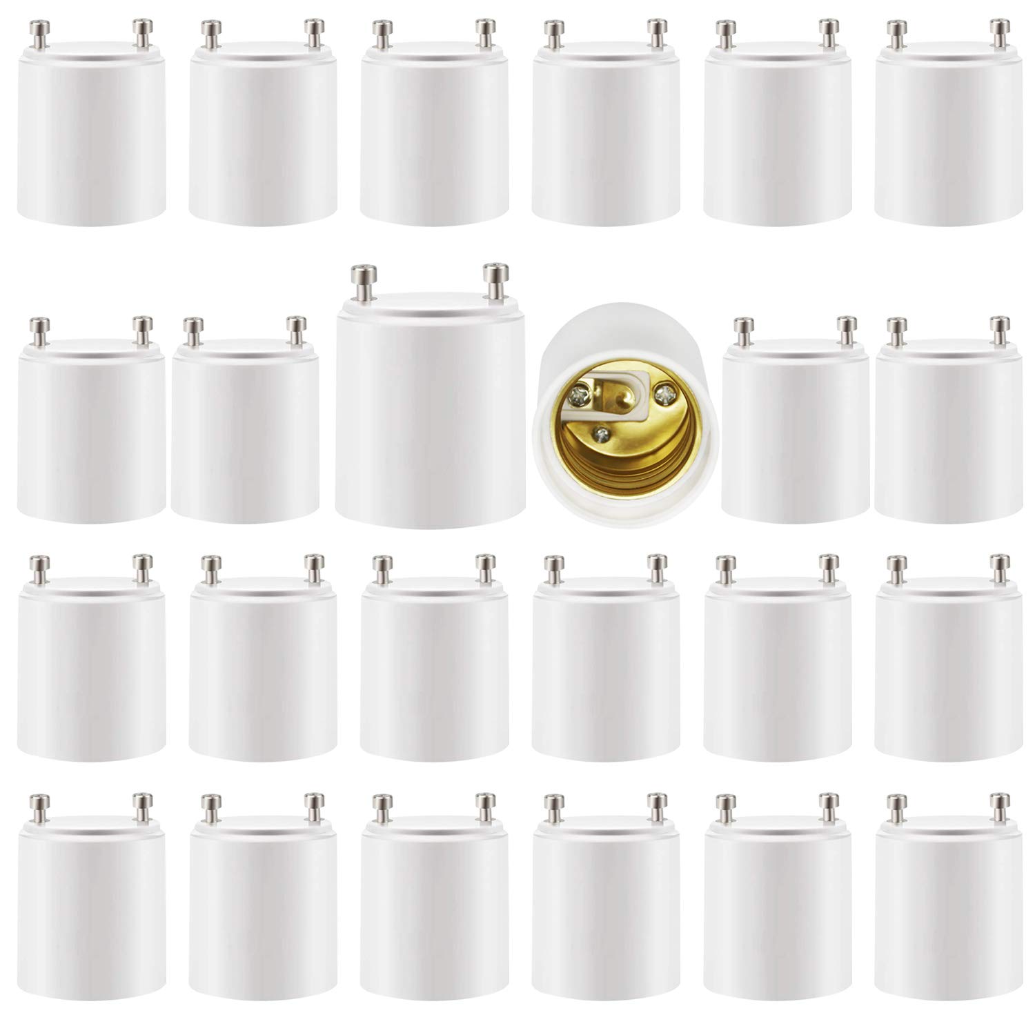 CliCli 24-Pack GU24 to E26 Socket Adapter, Max 200W and 160℃ Heat-resistant GU24 Light Bulb Adapter, GU24 Pin Base to Standard Medium E26 Base Bulb Converter (Medium E26 Bulb in GU24 Socket)