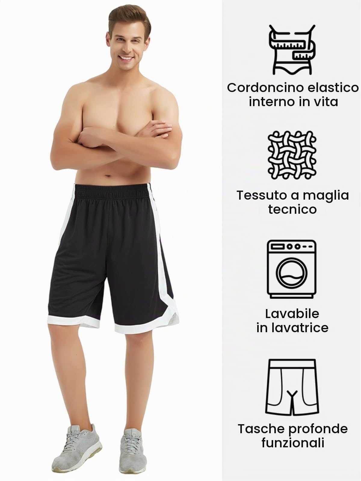 Pantaloncini Sportivi da Uomo, da Basket, Pantaloncini Corti Sportivi con Tasche