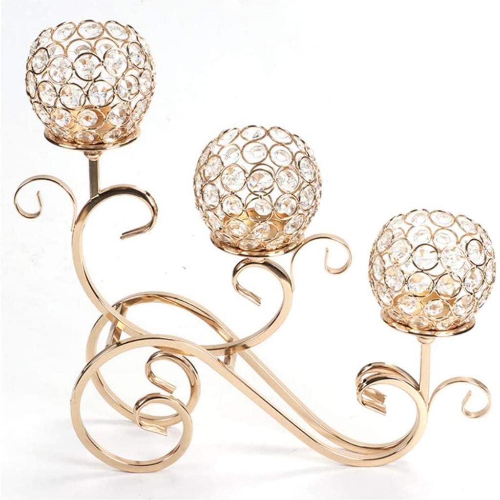 Portavelas de cristal de 3 brazos, candelabro para decoración de mesa de fiesta, dorado, 320 x 90 x 240 mm