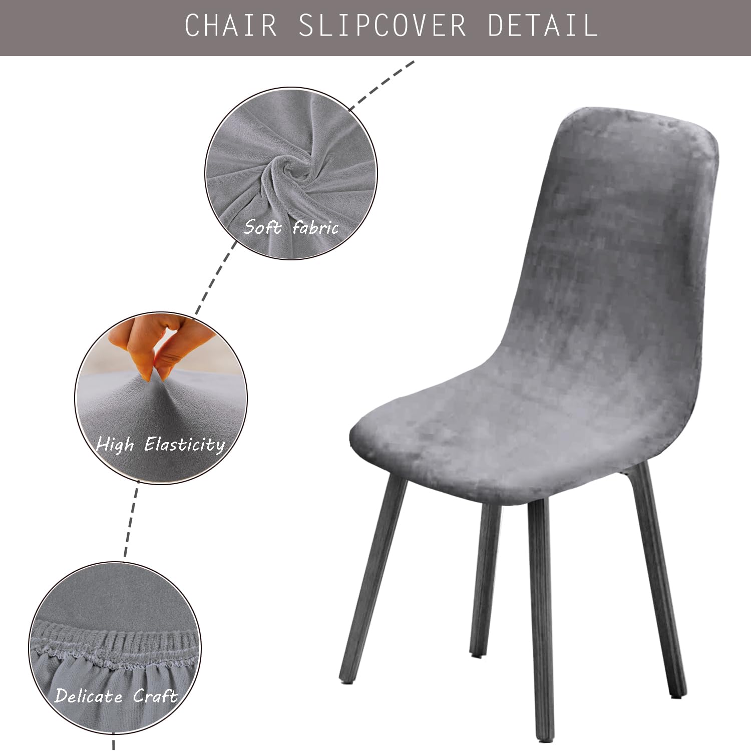 KELUINA Mid Century Modern Chair Covers Set of 2/4/6, Style Shell Dining Accent Side Chair, Upholstered (Light Gray, 2 PCS) - Image 2