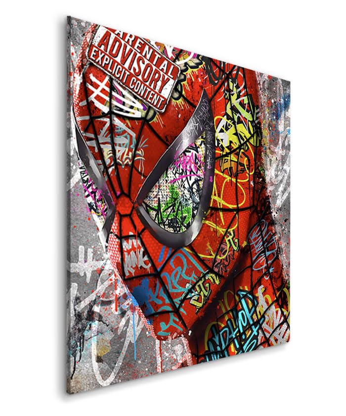 Tableau décoratif Spiderman graffiti - Comics - Marvel - Street Art - Toile imprimée sur châssis - Décoration Murale Salon Chambre (80cm x 80cm)