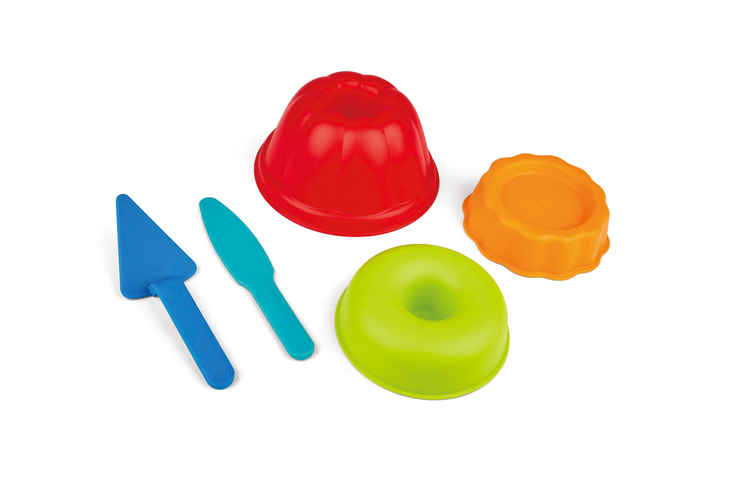 Hape Baker's Trio Sand and Beach Toy Set for Toddlers, 5 Piece set Beach and Sand Toys for Kids, Sand and Beach Baking Molds Toys for Kids, Multicolor, Ages 18 months and Up