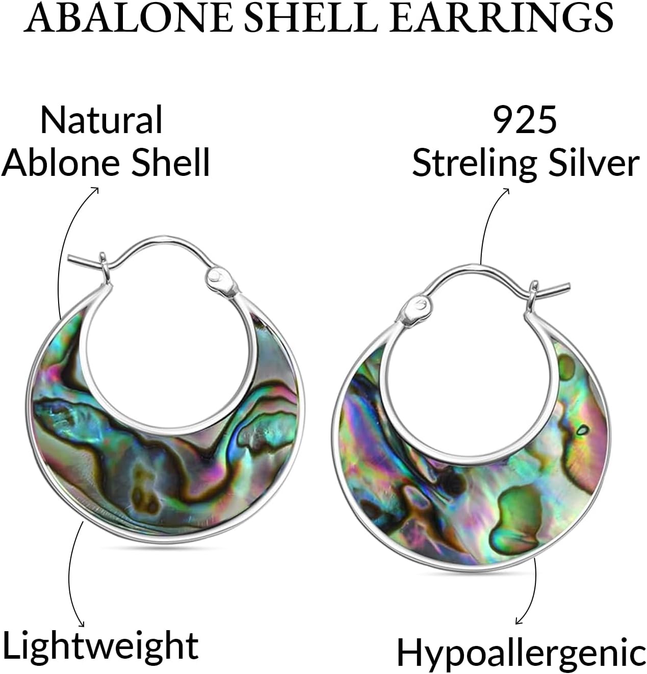 LeCalla Abalone Shell Earrings - 925 Sterling Silver Abalone Shell Hoop Earrings for Women | Gemstone Bali Hoops Dangling Earring Jewelry Gifts for Friend Sister Mother Wife Her 25MM - Image 6