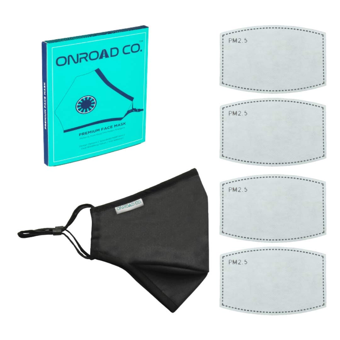 Onroad Co. Reusable and Washable Anti Pollution Masks with 4 PM 2.5 Replaceable Filters - Black Color, Large (Ideal for 60-90 kgs body weight) (B08XKF1YKH) Amazon Price History, Amazon Price Tracker