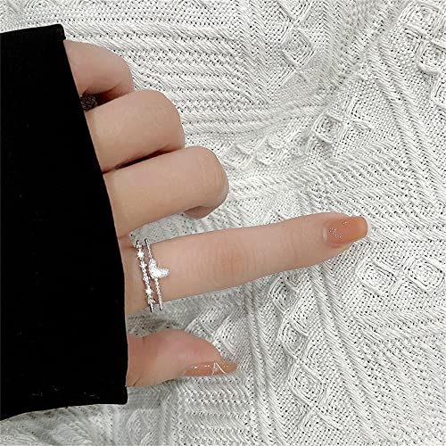 Dtja Layered CZ Heart Promise 925 Sterling Silver Ring for Women Girls Crystal Forever Love Statement Stacking Expandable Open Rings Adjustable Comfort Fit Wedding Valentine Birthday Jewelry Gift4