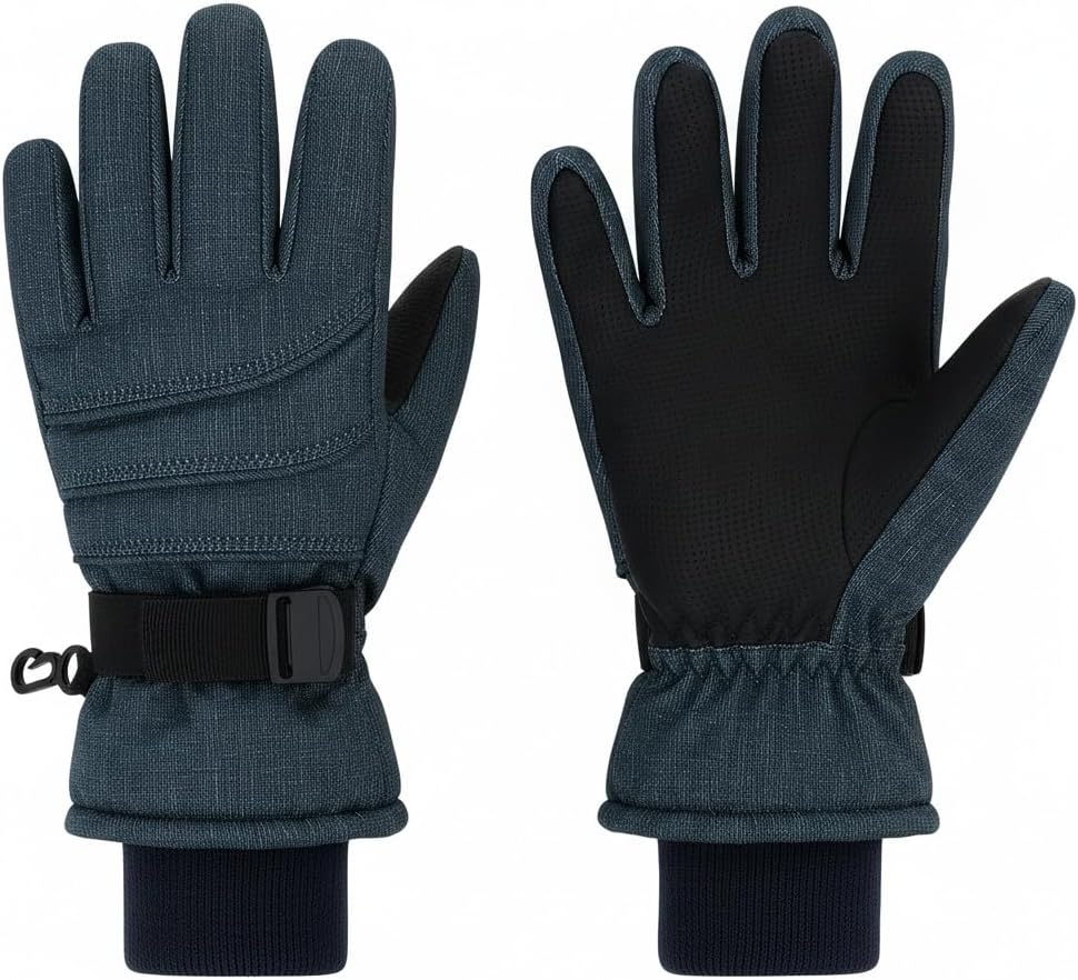 Duoyeree Kids Winter Gloves, Waterproof 5-Finger Ski Gloves 4-13Y