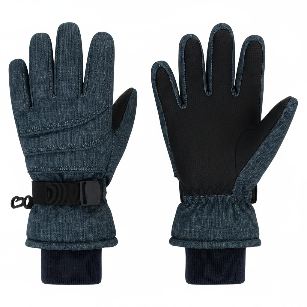 Duoyeree Kids Winter Gloves, Waterproof 5-Finger Ski Gloves 4-13Y