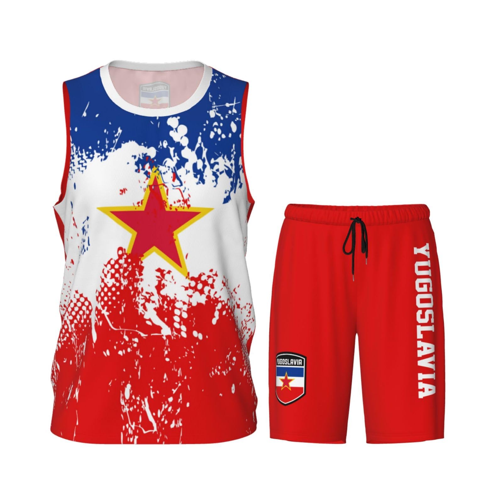 Yugoslavia Flag Grain (1) Basketball Jersey Uniform Suit for Men Adults Training Athletic Set