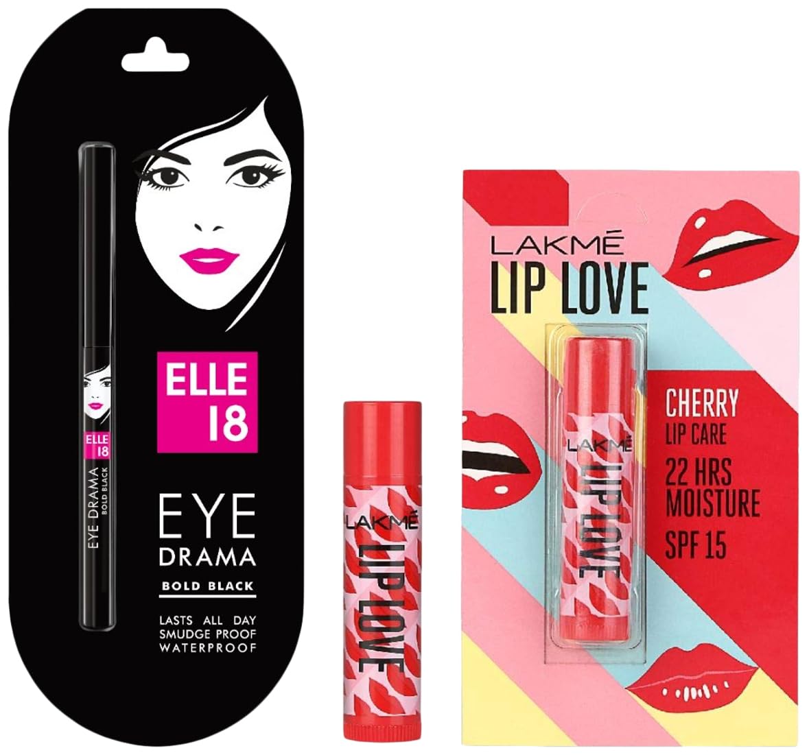 Elle 18 Eye Drama Kajal, Bold Black, 0.35g And Lakme Lip Love Chapstick Lip Balm, Spf15, Matte Finish - Cherry, 4.5 g-image-17