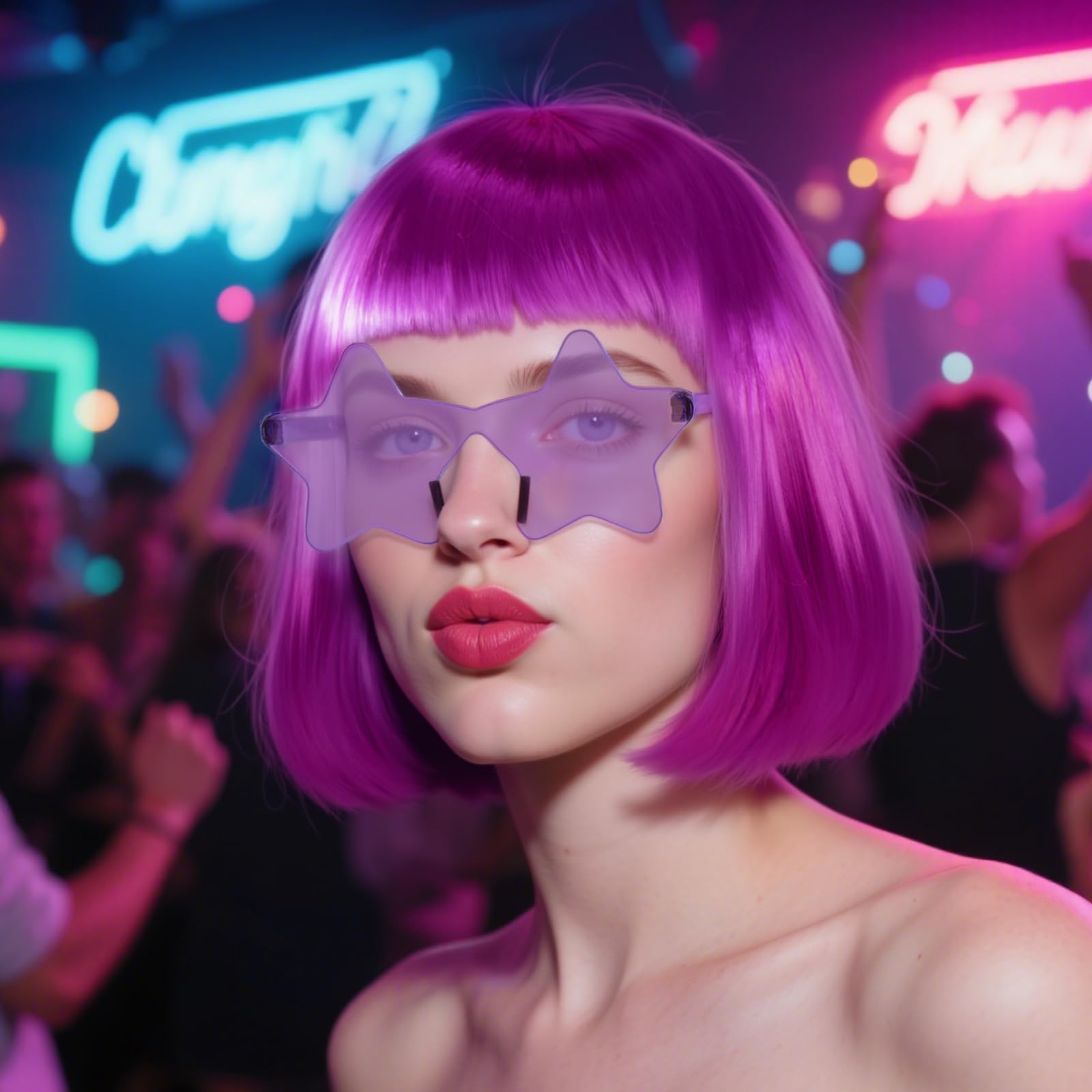 BEKIDER Dark Purple Bob Wig (1 Pair of Glasses+ 1 Hair Cap) Colored Wigs Party Outfit Colorful Bob Wig with Bangs Funny Wigs Mardi Gras Costume Purple Synthetic Hair for Halloween - Image 4