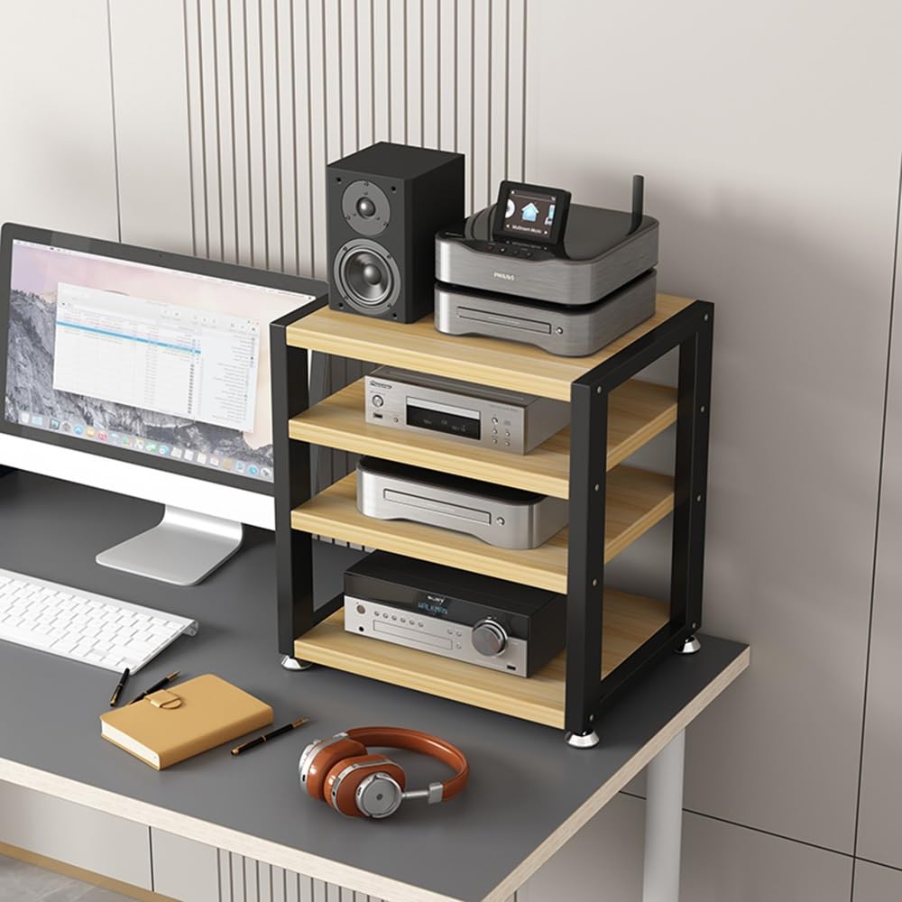 AV-MA - Supporto a 4 ripiani, in legno di noce, supporto per cuffie HiFi, amplificatore e lettore CD, soluzione di archiviazione compatta (L40 cm) per audiofili