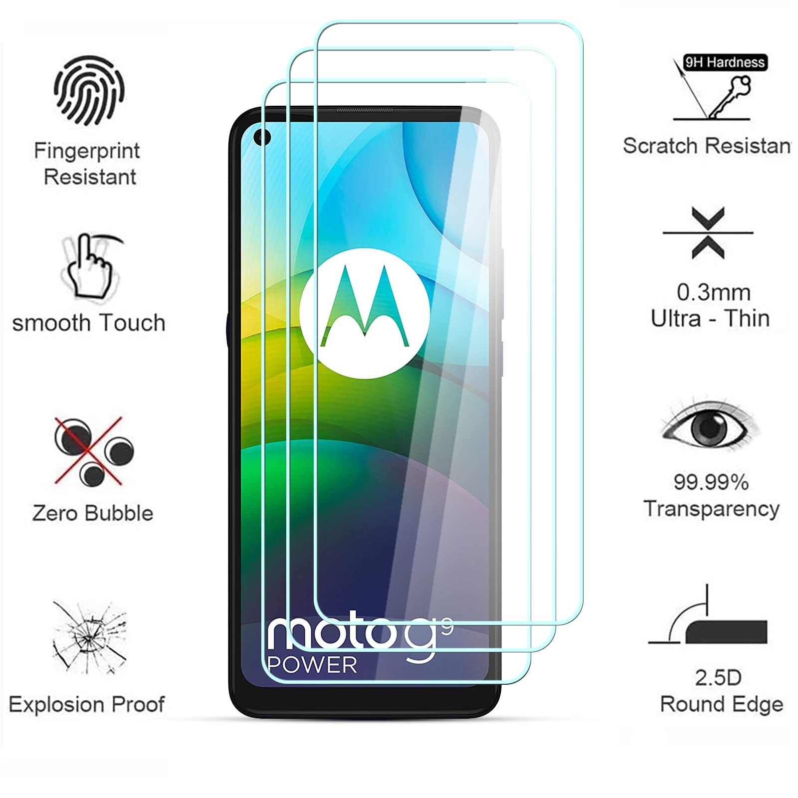 Vetro Temperato 2,5D per Motorola Moto G9 Play, E7 Plus, G10, G20, G30