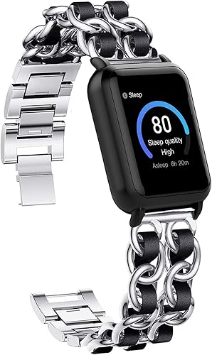Lamshaw Compatible con 3Plus Vibe Plus Band, cadena de joyería de metal con cuero compatible con 3Plus Vibe PlusVibe + Smartwatch