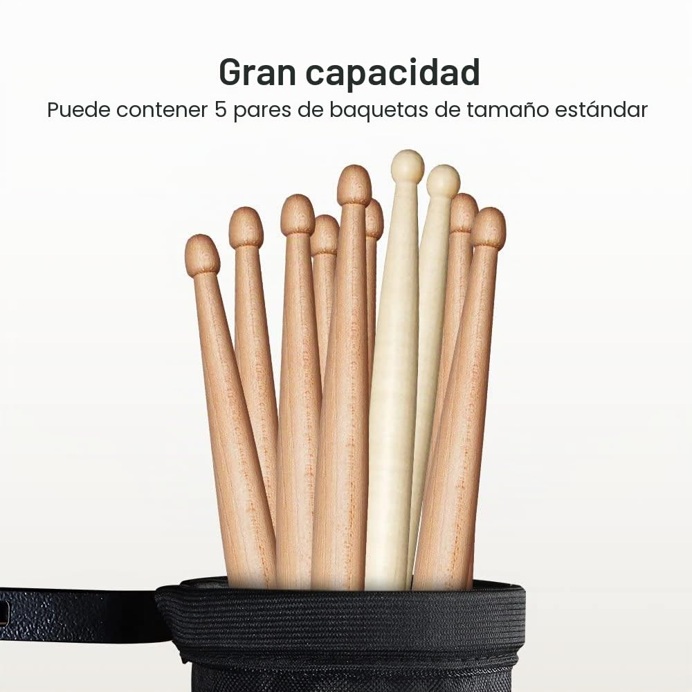 SONICAKE Bolsa para Guardar Las Baquetas de la Batería Nailon con Abrazadera de Aluminio para Kits de batería y Atril para 5 Pares de Baquetas