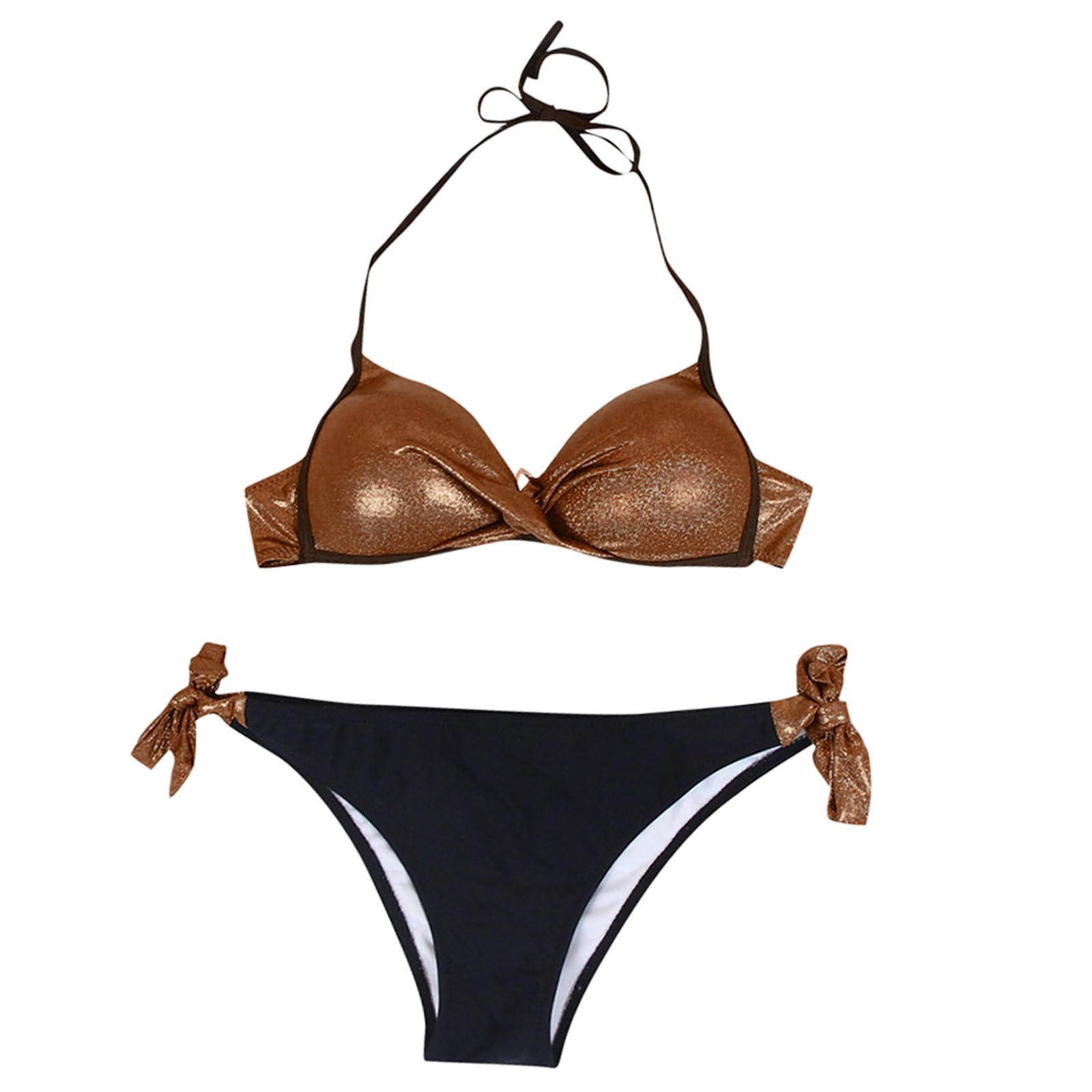 Bikini para mujer push up de dos piezas con brillo y cuello en V elegante 7