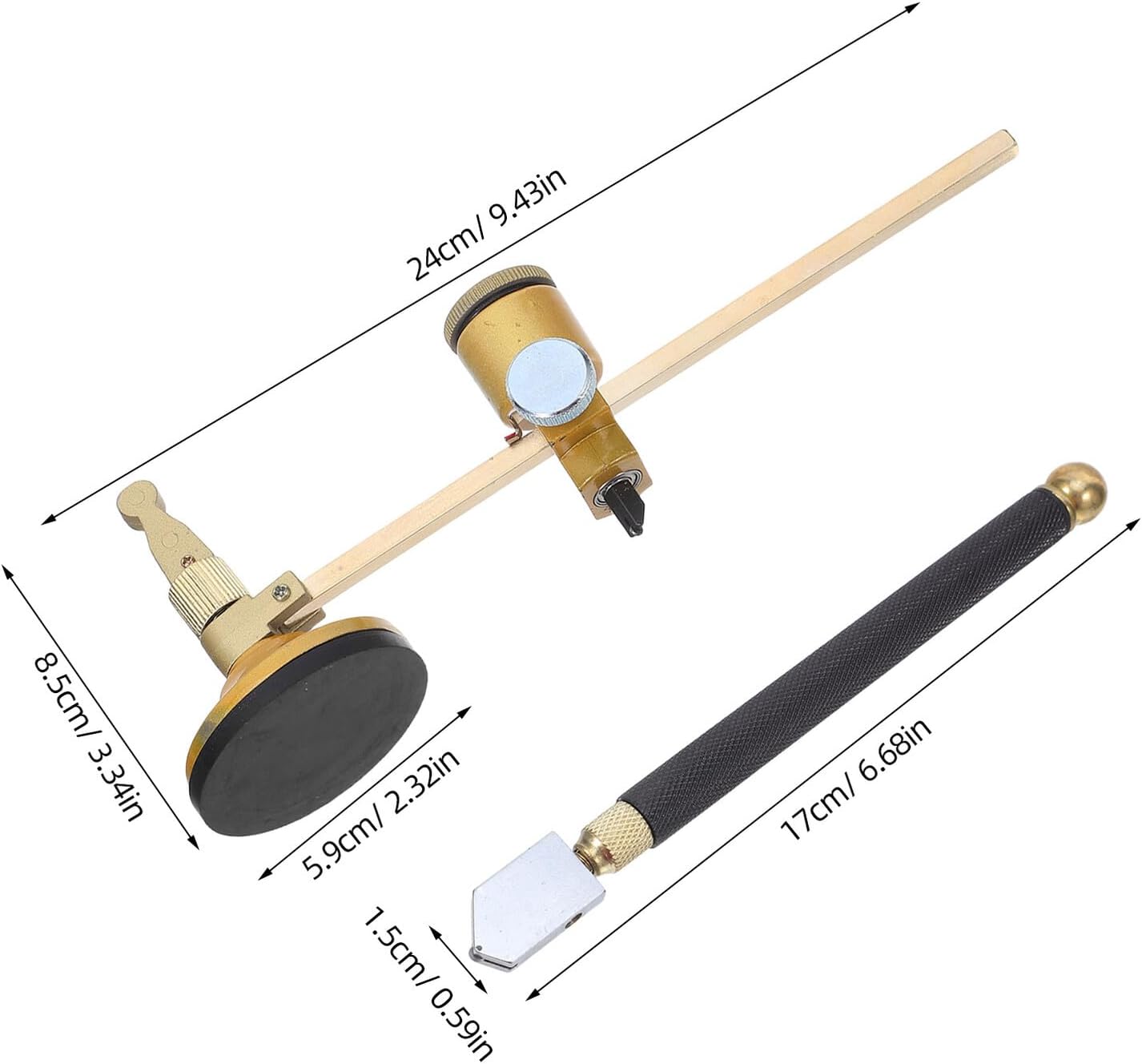 Zerodeko Adjustable Circular Glass Cutter Tool Set with Suction Cup Base and Glass Engraving Pen for Crafts and Mirror Cutting 40cm Diameter