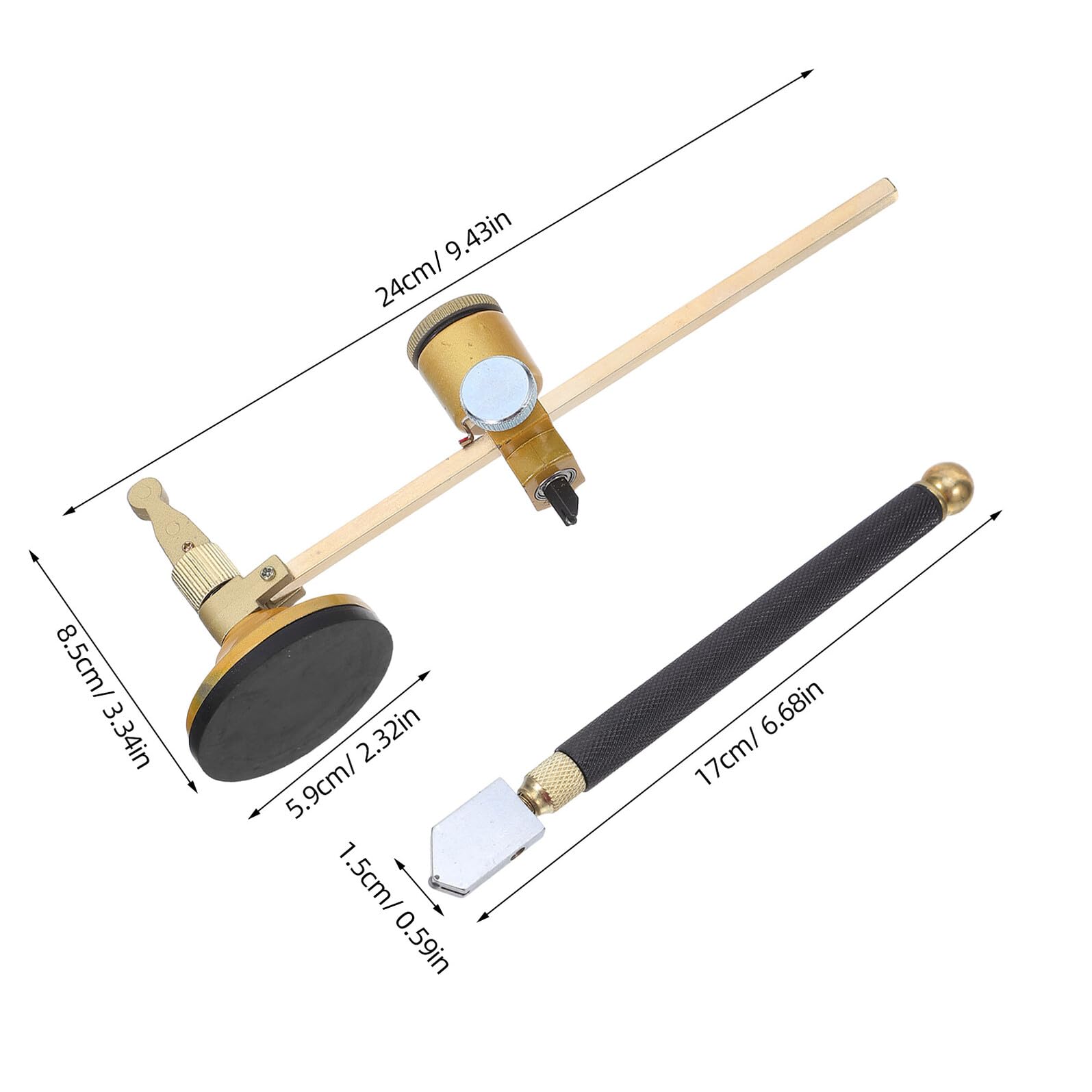 Cortador de Vidrio Circular Ajustable con Base de Ventosa, 40 Cm