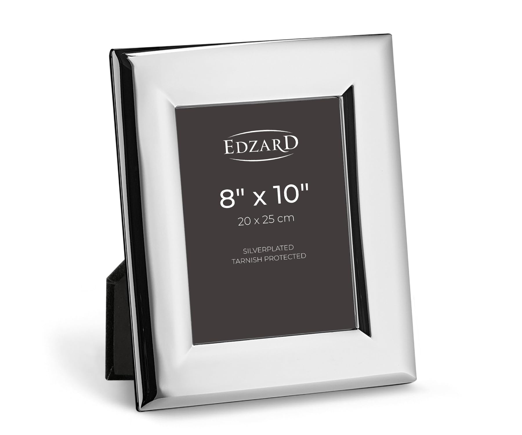 Edzard Silver Plated Photo Frame 8"x10" (20x25 cm) Positano, Non-Tarnishing, High Gloss Finish, Real Glass Front & Premium Velvet Back, Portrait or Landscape Display - Elegant Wedding Gift
