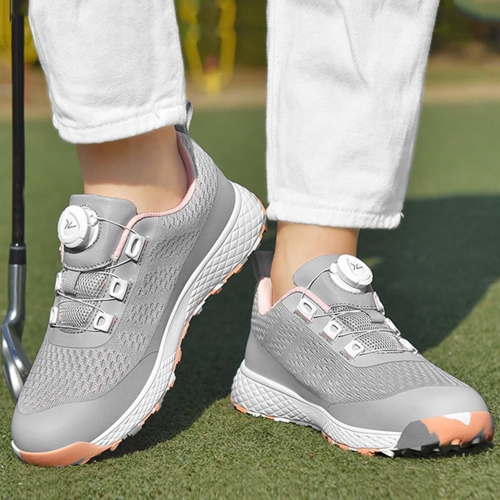 SDEQA Chaussures de Golf pour Femmes, sans Crampons, à Bouton Rotatif, pour golfeuses Professionnelles, antidérapantes et légères