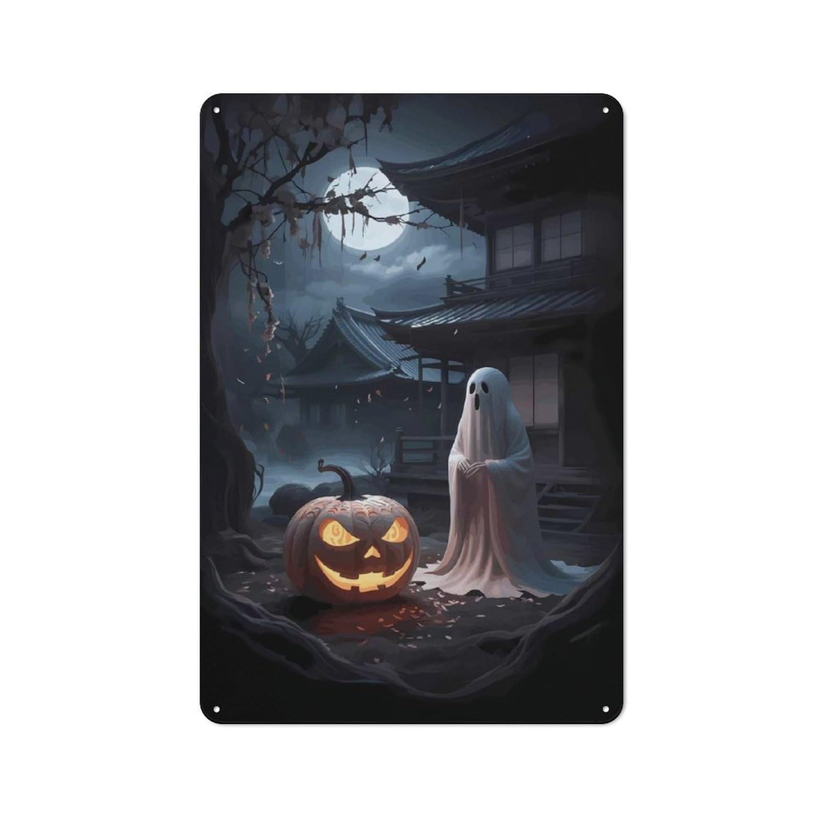 Junmoney Spooky Japanese Halloween Vintage Metal Wall Sign 30X20cm For Garage Or Workshop, For Metal Sign Collectors, For Garage And Workshop Walls