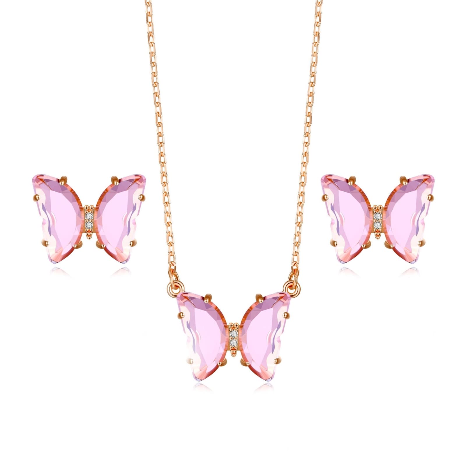 Pendientes de oro rosa con mariposas de circonia rosa KnSam 4