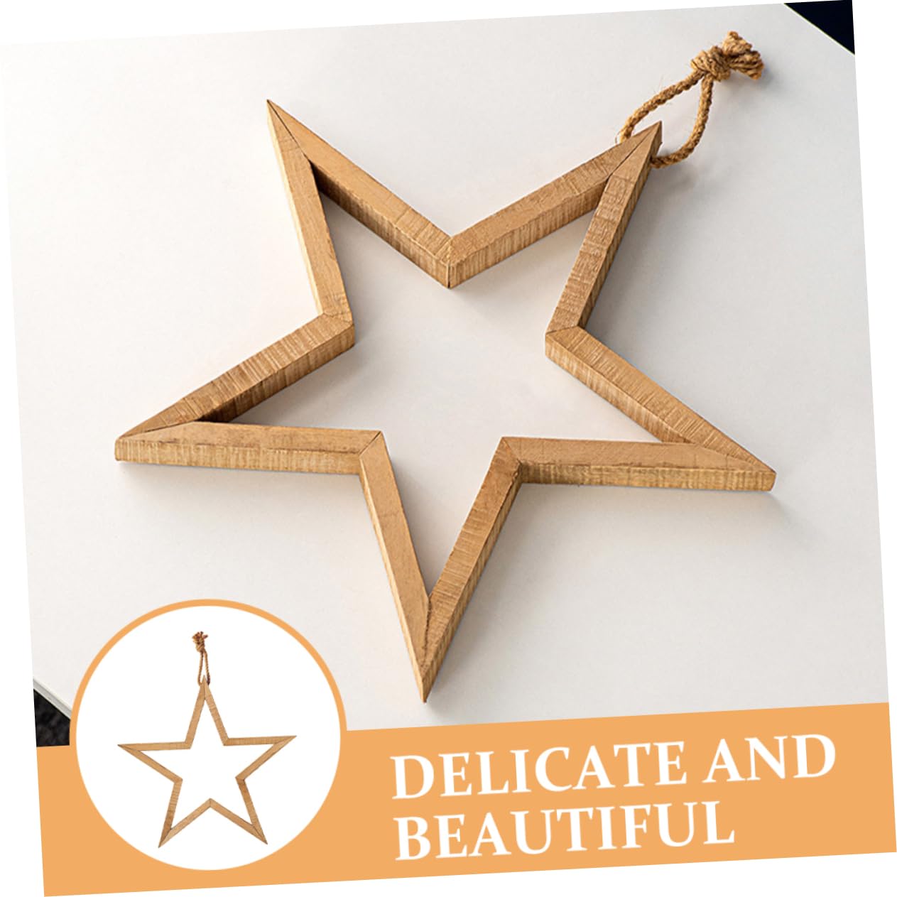 Decorazione da Parete Stella a 5 Punte in Legno Rustico, Laccetto, per Casa e Studio, Stile Semplice