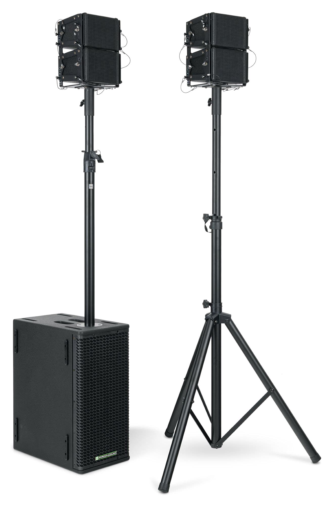 Pronomic V-Array Compact Set, Subwoofer 208, Equipamiento: 2X woofer de 8" | DSP: procesador DSP de muestreo 96 kHz, 48 bits, Receptor Bluetooth® 4.2, Presets DSP: FLAT, LIVE1, LIVE2, Dimensiones: 26