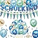 Schulkind Deko Junge, Einschulung Deko Blau Grün, Einschulungsdeko Junge, Schuleinführung Deko Schulanfang deko mit 29 Stück Luftballon, SHULKIND Folienballon Girlande, 2 Stück Bänder