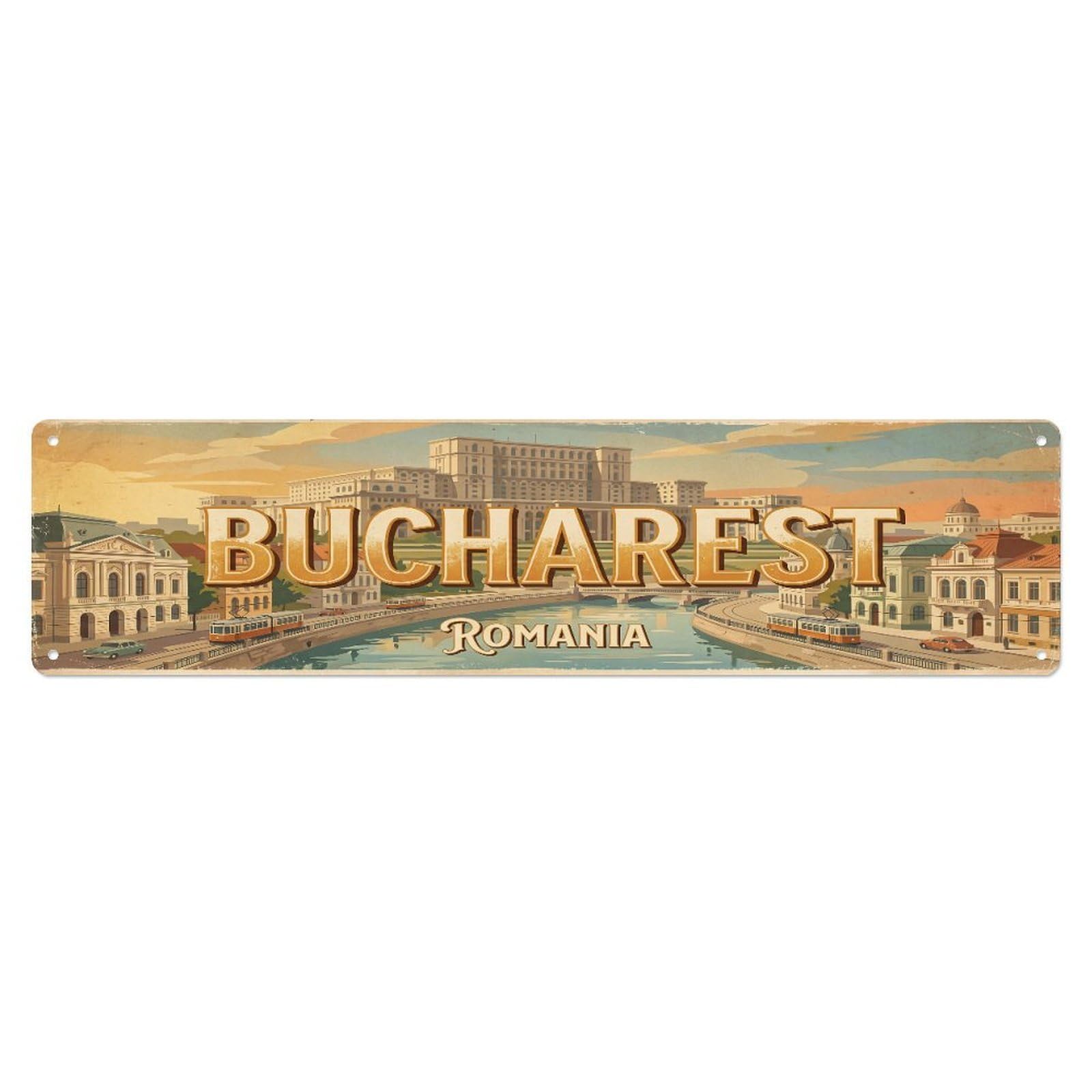 Tgrcjimh Style Metal Tin Sign Vintage Travel Romania Bucharest