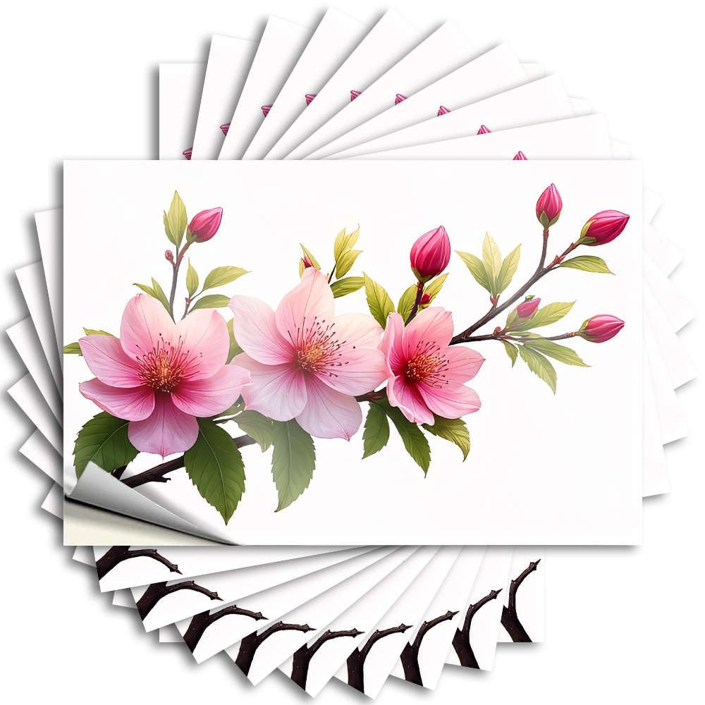 Saying Cottage Core Decorations Waterproof Vinyl Sticker | A Branch with Pink Flowers and Buds. Coastal Bottle for Summer DIY Projects(12X18CM)