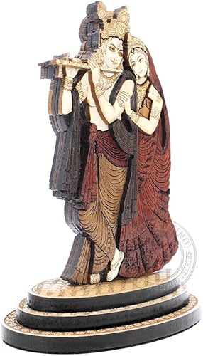 Miniatura 3 de Estatua tallada en madera de Radha Krishna de 4 pulgadas en maderas duras exóticas - Ídolo de Radha Krishna de madera multicapa hecho a mano para