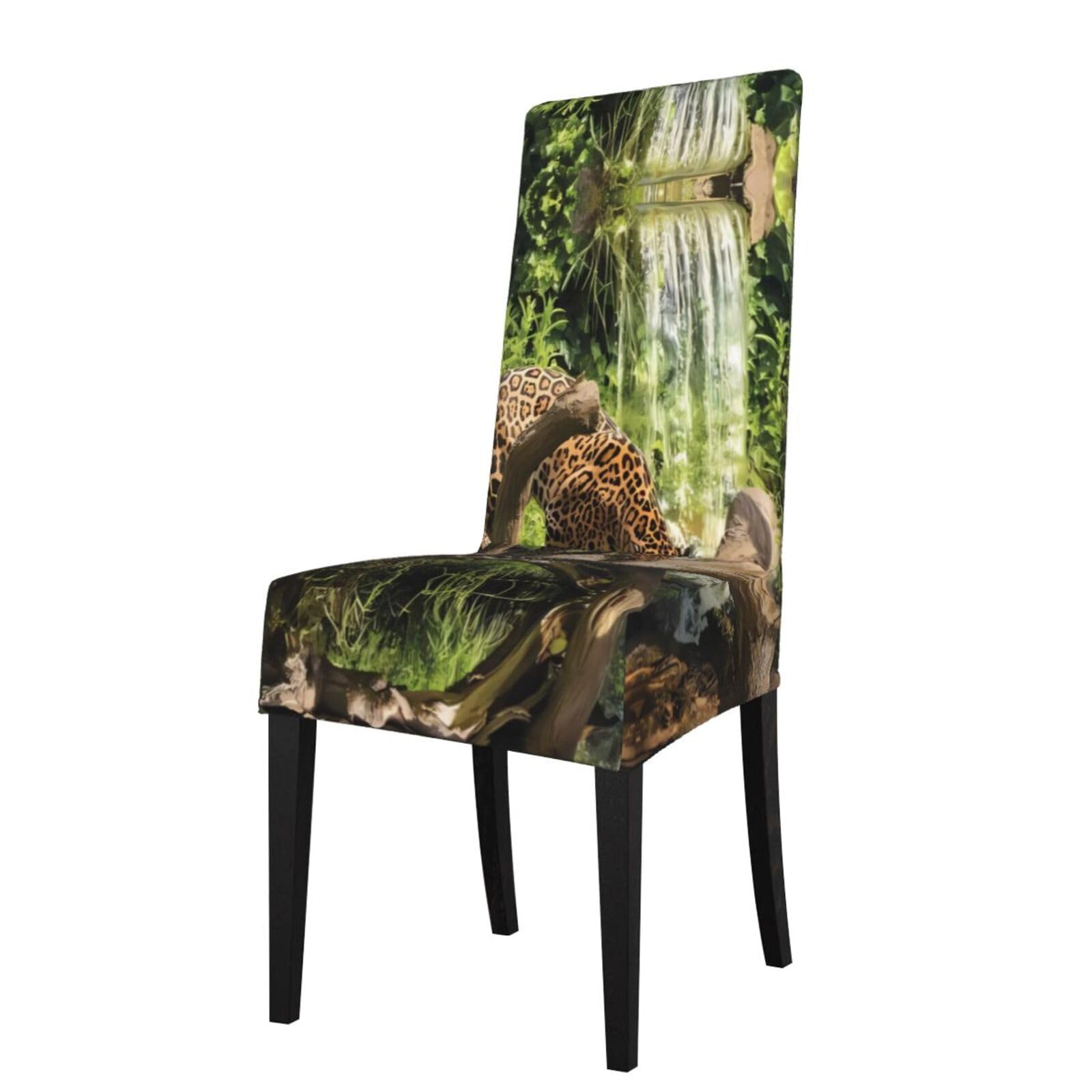Yyhwhjde Black Panther On Tree Trunk Waterfall Prints Protection Cover For Dining Chair – Stretch Slipcovers For A Fresh, Refreshed Dining Room Look!