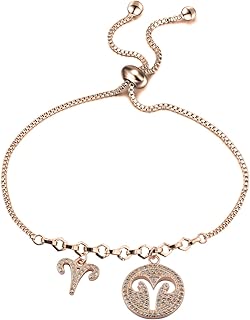 Dainty Pave CZ Zodiac Bracelet with Adjustable Slider Chain - coolthings.us