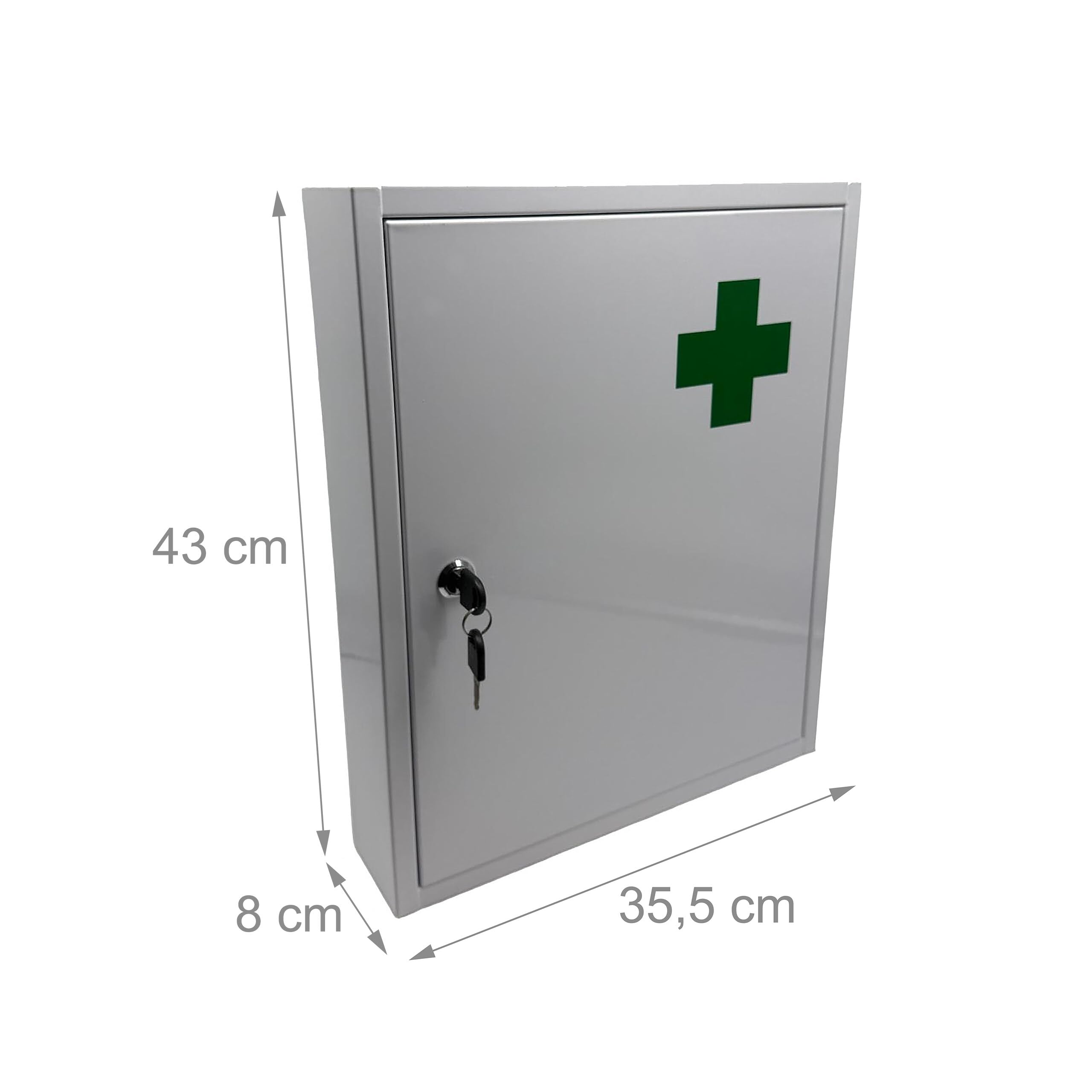 Armoire à Pharmacie Relaxdays, verrouillable, 5 étagères, H x L x P : 43 x 35,5 x 8 cm, pour médicaments, Blanche/Verte