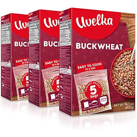 Uvelka Kasha Buckwheat BOIL IN BAG - 5x80Gr (14oz), Pack of 3, Organic Food Cover