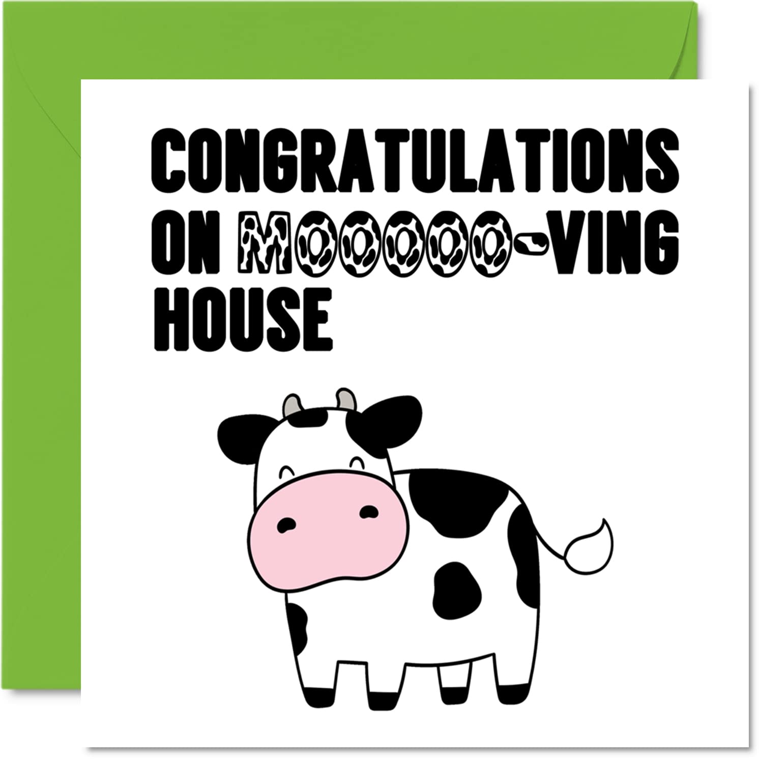 Happy New Home Card Funny - Moooo-ving House - Congratulations Housewarming New House Cards, Joke Banter Moving Cards, 145mm Welcome Warming Greeting Cards for Friends Family