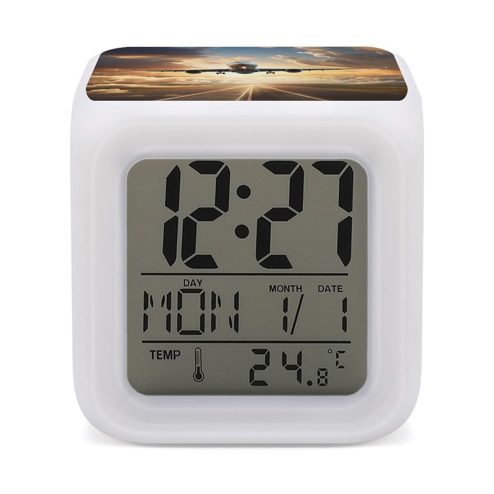 VstaDank Airplane Digital Alarm Clock LED Display Screen Color Change Alarms Clock Smart Alarm Clock Wake Up Digital Clocks with 7 Color Nightlight for Bedroom