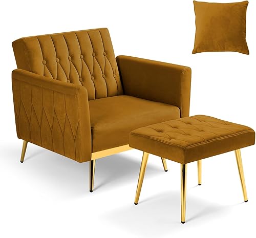 Miniatura 8 de Silla de Acento de Terciopelo con Reposabrazos y Respaldo Ajustables, Silla de Descanso con Botones Capitoné, Sillón Reclinable Individual con