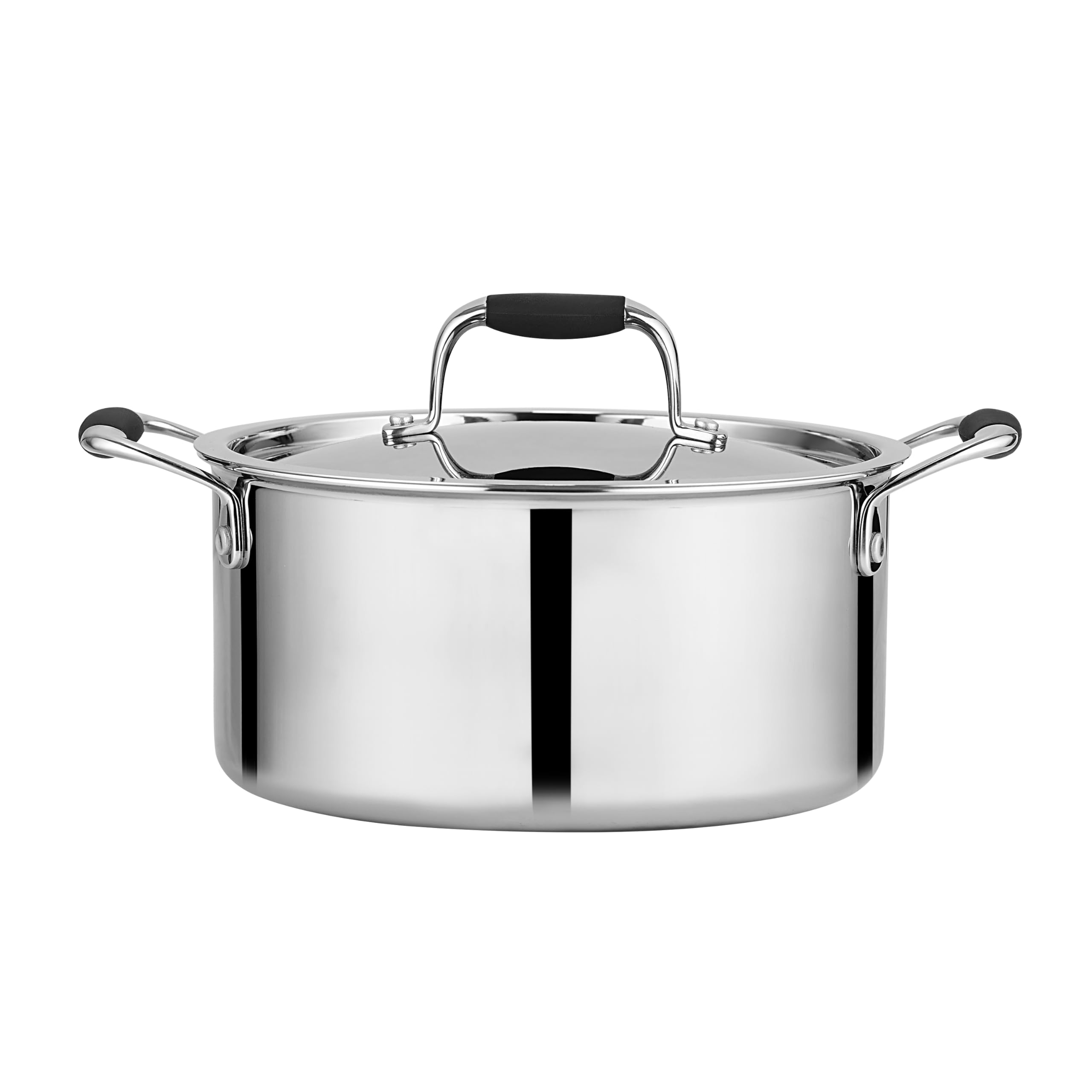 Chakmak Trio 18cm Triply Stewpan with Steel Lid | Stainless Steel | 1.8 Litre | Induction and Gas Stove Compatible | Silver Color | 5 Years Warranty 2