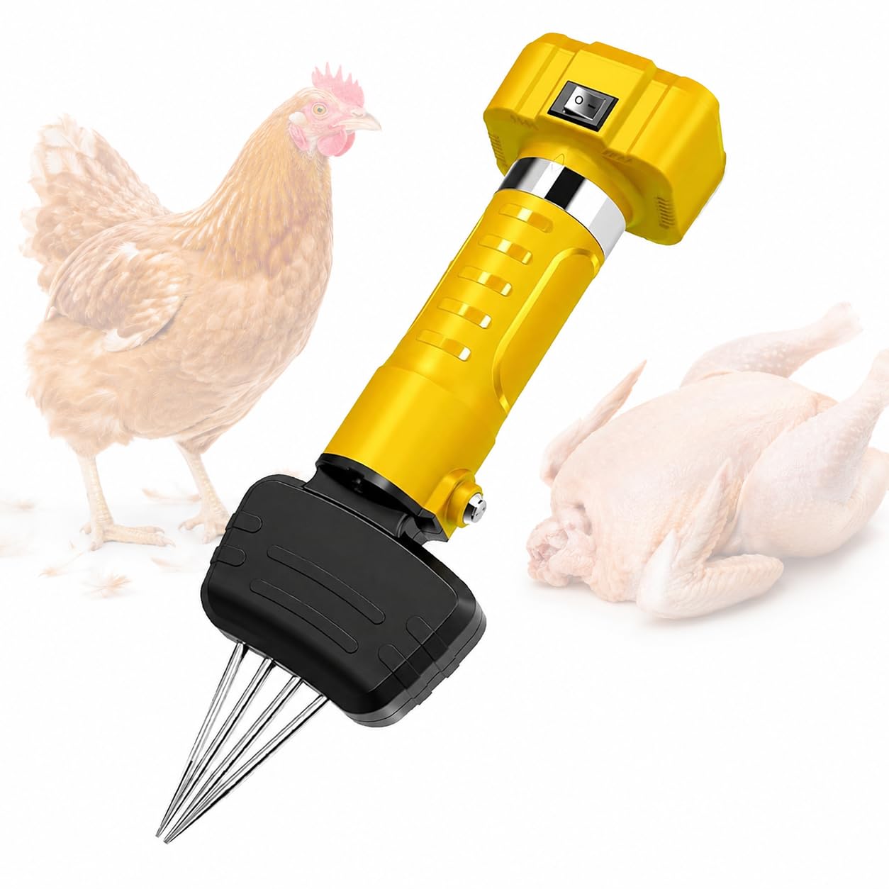 AMQYDT Portable & Cordless Poultry Feather Remover, Handheld Chicken Plucker with Cordless Design, Adjustable Cone Head Clearance and Portable Feather Removal for Chicken, Duck, Goose and Turkey