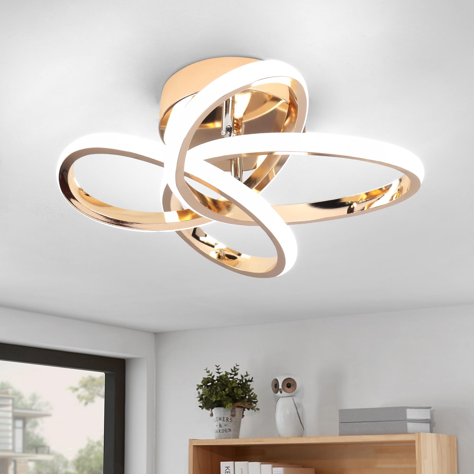 Led Ceiling Light, Modern Ceiling Lights LED, Simple Curved Ceiling lamp, Chrome Gold Ceiling Lighting Fixture for Hallway Bedroom Livingroom Aisle Balcony Stair - 26W Cool White Light 6000K [Energy Class E]