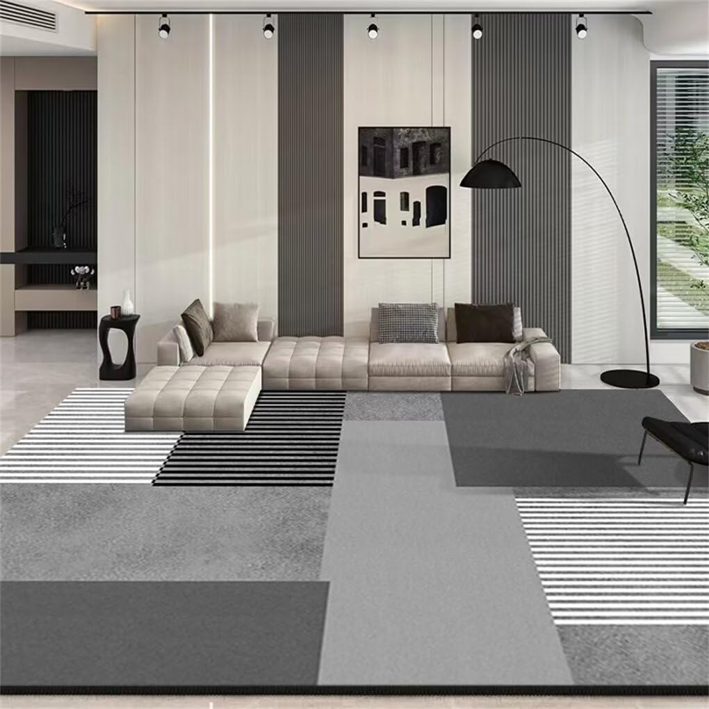 Tapis salon gris moderne 60x110 cm facile à nettoyer et résistant