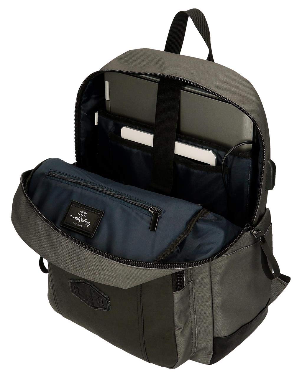 Pepe Jeans Village Mochila para Portátil 15,6" Gris 32x44x15 cms Poliéster y PU 21.12L