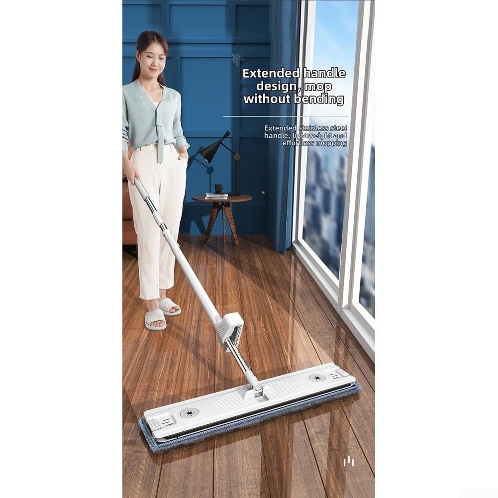Mopa plana giratoria de 360 grados con mecanismo de autoescurrido y almohadilla de microfibra extragrande de 45 cm para una limpieza eficiente del suelo debajo de los muebles, mango