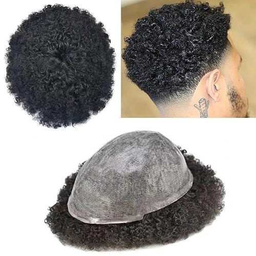 Miniatura 7 de Notherss Afro Toupee para hombres negros unidad de cabello 100 humano todo tipo de base de poliuretano sistema de repuesto rizado tejido de moda 6